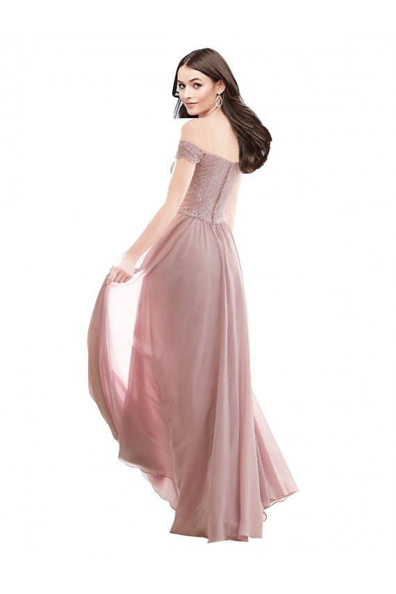 Outlet Floor Length Chantilly Lace Off the Shoulder Chiffon Bridesmaid Dress UK