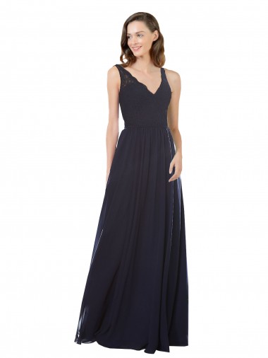 Outlet Elegant Chiffon Bridesmaid Dress with V-Neck Lace Bodice UK