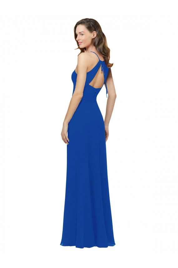 Outlet Chiffon Bridesmaid Dress with Deep V-Neck and Spaghetti Straps UK