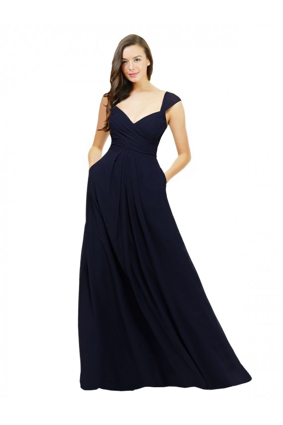 Outlet Chiffon Bridesmaid Dress with Rouched Draped Bodice and Watteau Back UK