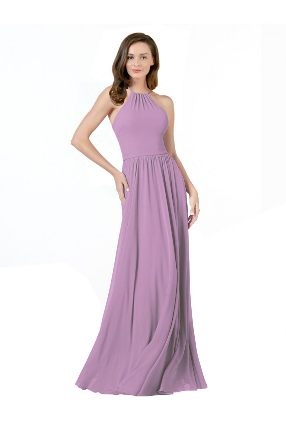 Outlet High Halter Chiffon Bridesmaid Dress with Ruffle Details Back UK