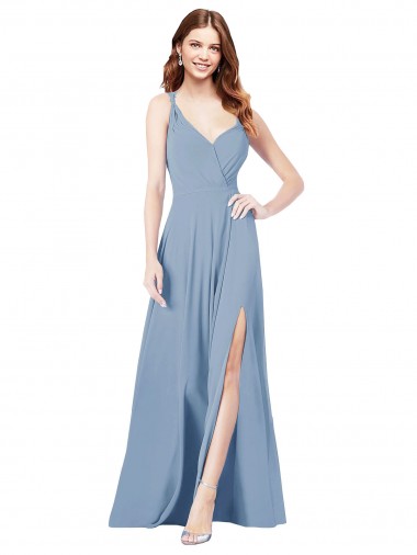 Outlet Surplice Bodice A-Line Long Chiffon Bridesmaid Dress UK