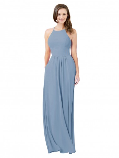 Outlet Chiffon Bridesmaid Dress with High Halter Neckline UK