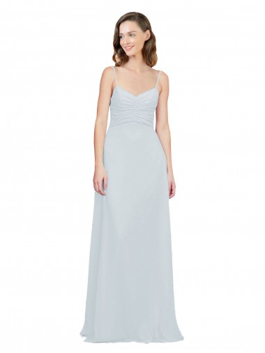 Outlet Slim A-Line Chiffon Bridesmaid Dress with Spaghetti Strap Gathered Bodice UK