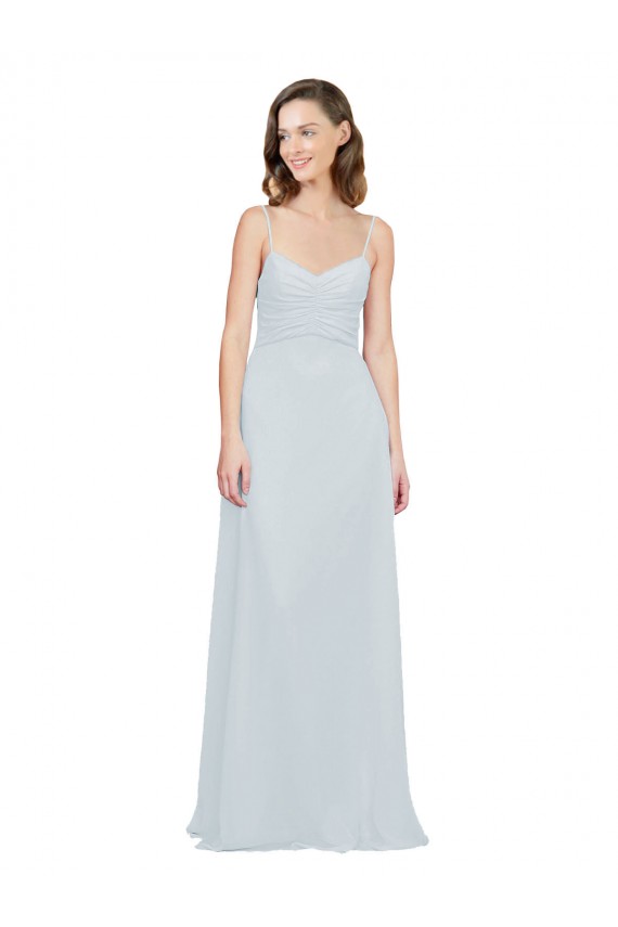 Outlet Slim A-Line Chiffon Bridesmaid Dress with Spaghetti Strap Gathered Bodice UK