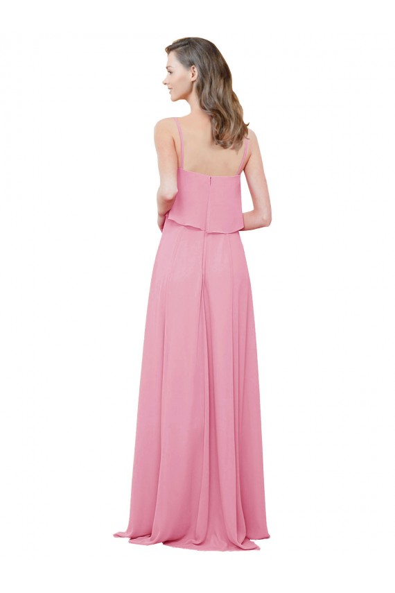 Outlet Spaghetti Strap Chiffon Bridesmaids Dress with Ruffle Overlay UK
