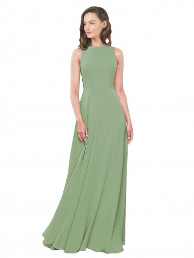 Outlet High Neck Chiffon Bridesmaids Dress with Low Cowl Back UK