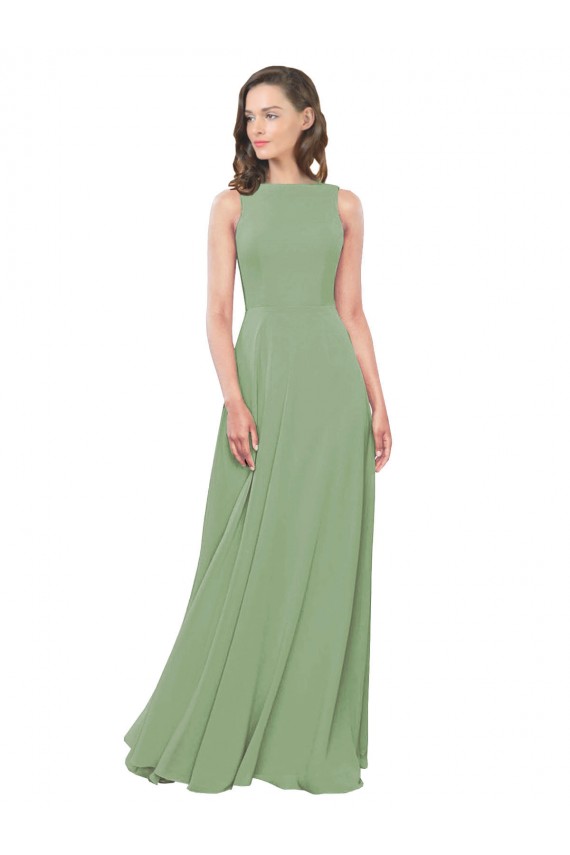 Outlet High Neck Chiffon Bridesmaids Dress with Low Cowl Back UK