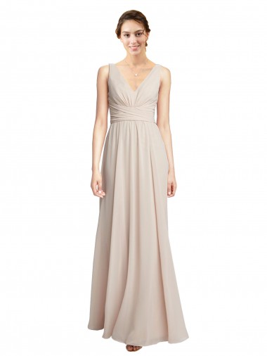 Outlet Long V-Neck Chiffon Bridesmaids Dress with Double Straps UK