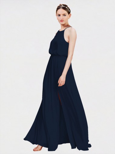 Outlet High Halter Chiffon Bridesmaid Dress with Side Slit UK