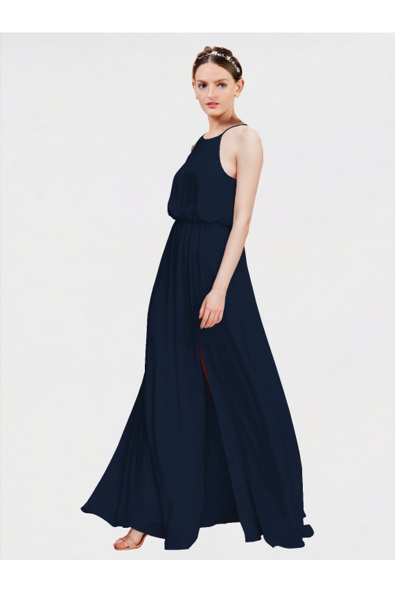 Outlet High Halter Chiffon Bridesmaid Dress with Side Slit UK