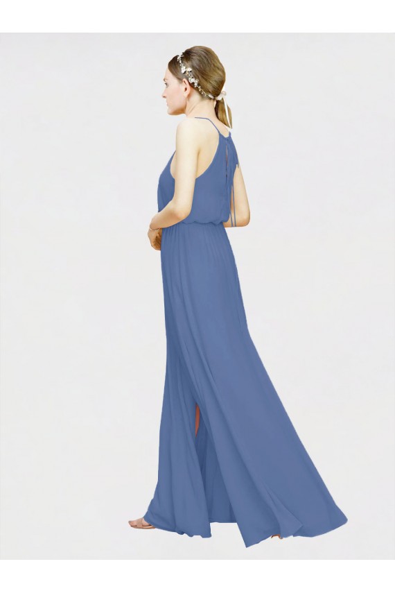 Outlet High Halter Chiffon Bridesmaid Dress with Side Slit UK