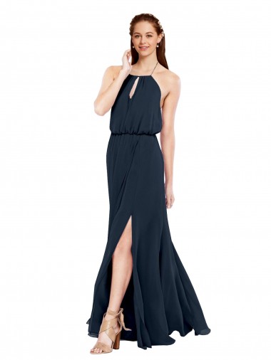 Outlet Grecian Style Halter Chiffon Bridesmaid Dress with Keyhole and Slit UK