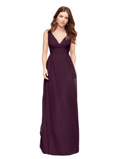 Outlet Plunging V-Neckline Long Chiffon Bridesmaid Dress with Deep V-Back UK
