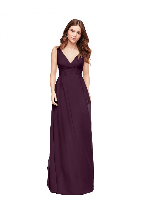 Outlet Plunging V-Neckline Long Chiffon Bridesmaid Dress with Deep V-Back UK