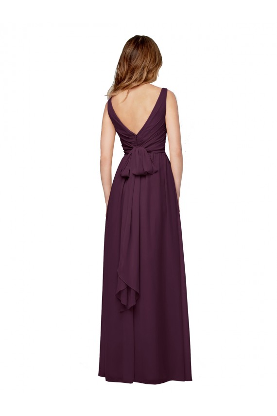 Outlet Plunging V-Neckline Long Chiffon Bridesmaid Dress with Deep V-Back UK