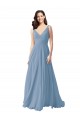 Outlet Long Chiffon V-Neck and Self Sash Bridesmaid Dress with Shirred Criss Cross Bodice UK