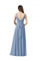 Outlet Long Chiffon V-Neck and Self Sash Bridesmaid Dress with Shirred Criss Cross Bodice UK