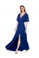 Outlet V-Neck Long Chiffon Bridesmaid Dress with Dolman Sleeved Bodice and Slit UK