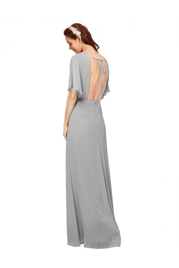 Outlet V-Neck Long Chiffon Bridesmaid Dress with Dolman Sleeved Bodice and Slit UK