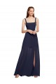 Outlet Squre Necked Long Chiffon Bridesmaid Dress with Front Slit UK