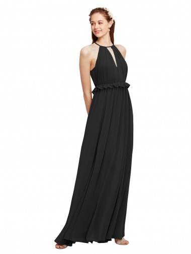 Outlet Halter Neck Front Keyhole Chiffon Bridesmaid Dress with Shirred Waist UK