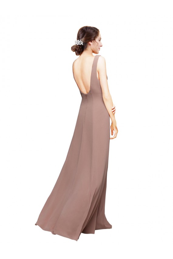 Outlet V-Neck Sheath Chiffon Bridesmaid Dress with V-Back UK