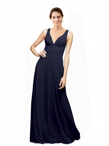 Outlet Open Back Long Chiffon Bridesmaid Dress with Plunging V-Neck Bodice UK