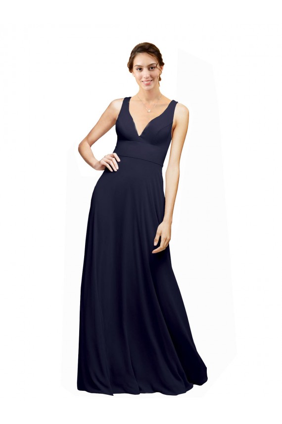 Outlet Open Back Long Chiffon Bridesmaid Dress with Plunging V-Neck Bodice UK