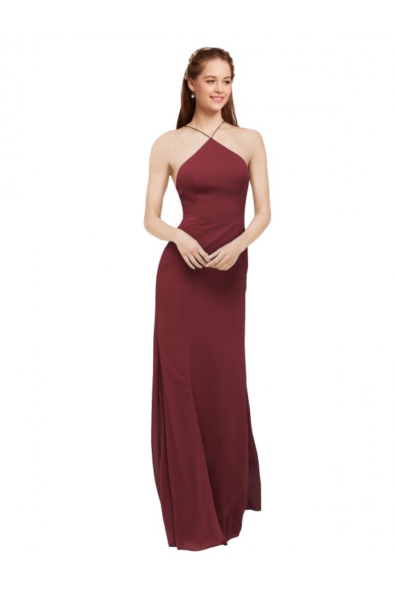 Outlet High Halter Neck Long Chiffon Bridesmaid Dress with Low Scoop Back UK