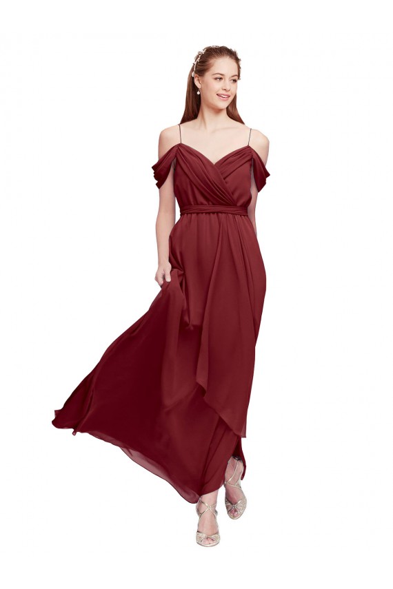 Outlet Grecian Inspired Draped Off the Shoulder Long Chiffon Bridesmaid Dress UK