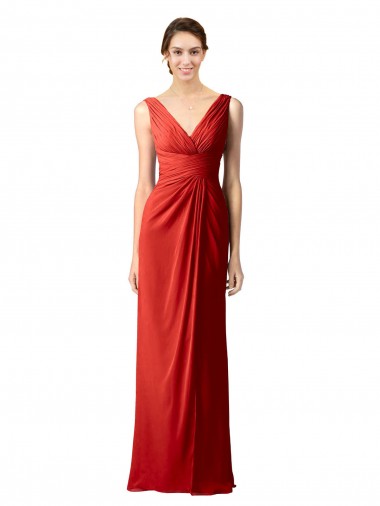Outlet Shirred Long Floor Length Chiffon Bridesmaid Dress with V-Back UK