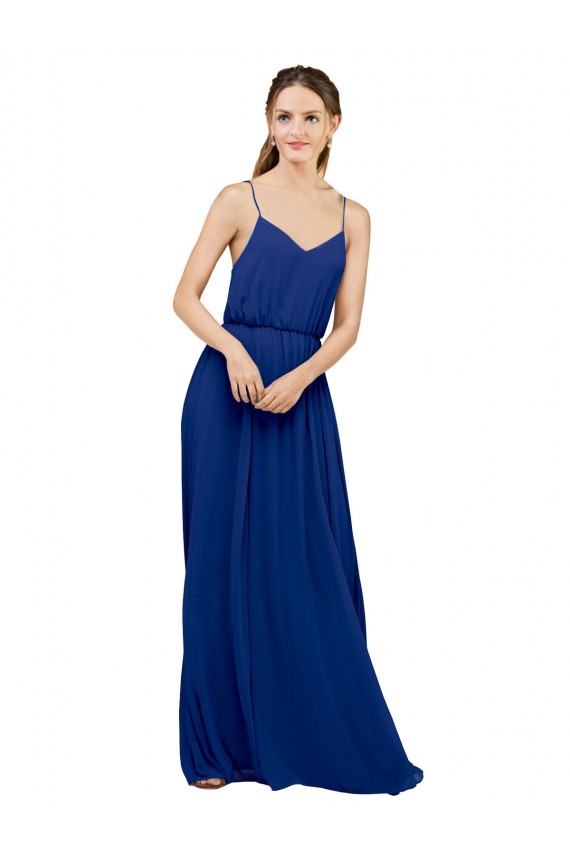 Outlet Long Chiffon Bridesmaid Dress with Spaghetti Strap Bodice UK