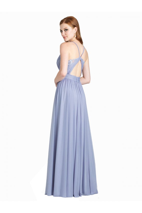 Outlet Ruched Criss Over Bodice Chiffon Bridesmaid Dress with Lace Open Back UK