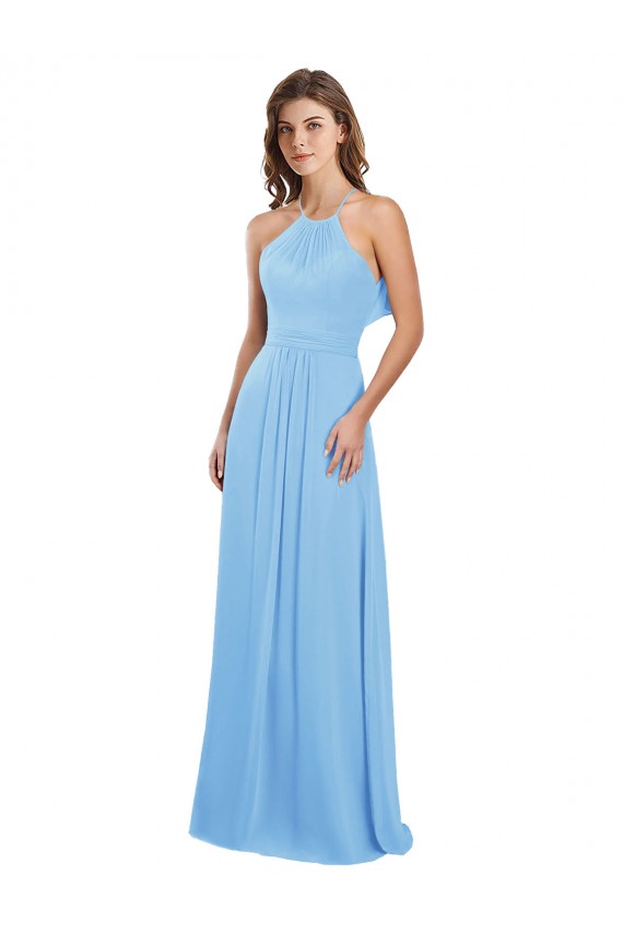 Outlet Chiffon A-Line Bridesmaid Dress with Halter Neck and Ruffled Back Straps UK