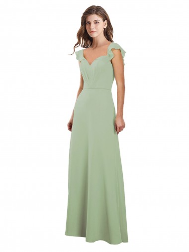 Outlet Draped Sweetheart Chiffon Bridesmaid Dress with Ruffled Cap Sleeves UK