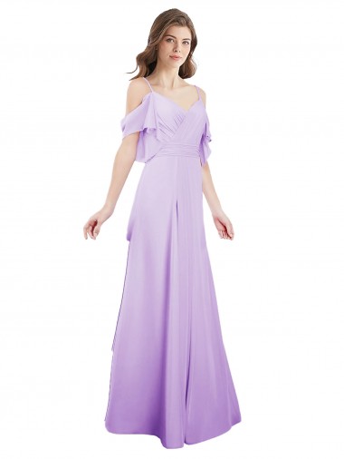Outlet Chiffon Bridesmaid Dress with Draped Sweetheart Bodice and Off The Shoulder Flounces UK