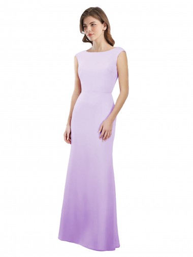 Outlet Chiffon Column Bridesmaid Dress with High Round Neckline and Cap Sleeves UK