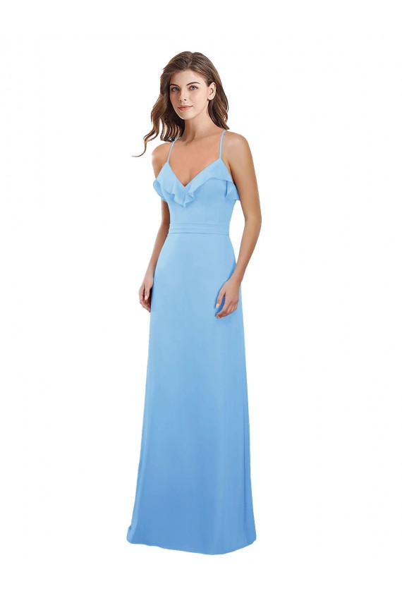 Outlet Slim Chiffon Bridesmaid Dress with Ruffled Sweetheart Neckline UK