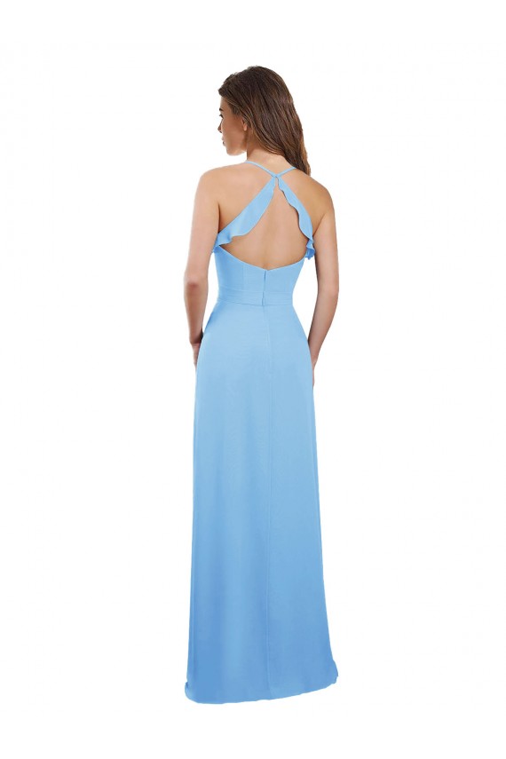 Outlet Slim Chiffon Bridesmaid Dress with Ruffled Sweetheart Neckline UK