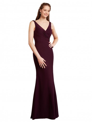 Outlet Floor Length Fluted Chiffon Dress with Draped Bodice and V-Neckline UK
