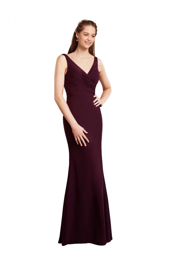 Outlet Floor Length Fluted Chiffon Dress with Draped Bodice and V-Neckline UK