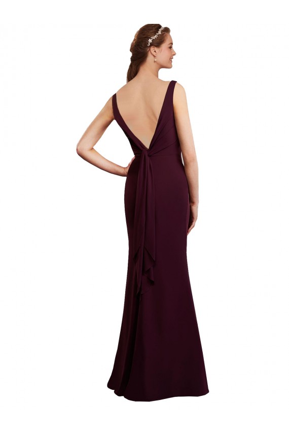 Outlet Floor Length Fluted Chiffon Dress with Draped Bodice and V-Neckline UK