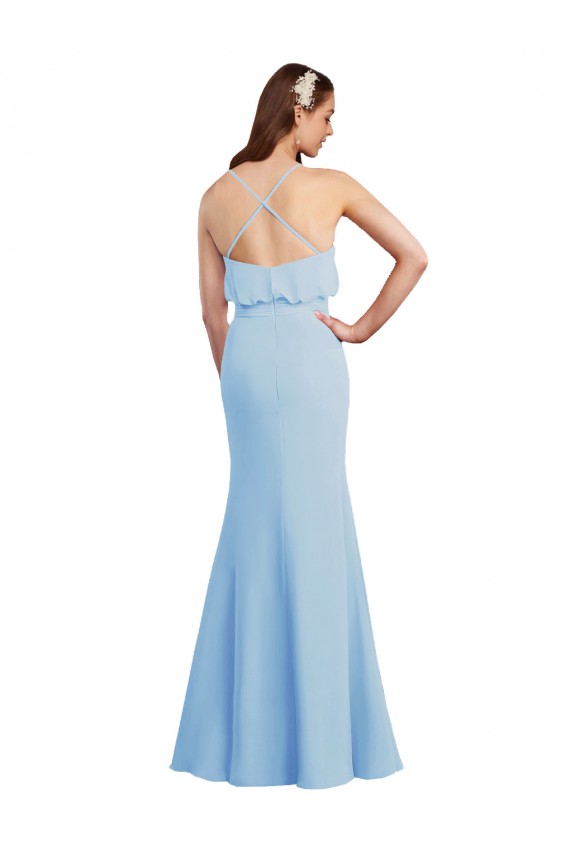 Outlet Fluted Long Chiffon Bridesmaid Dress with Cascading Ruffles UK