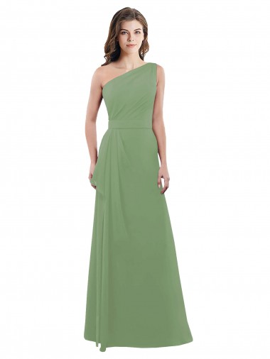 Outlet One Shoulder Chiffon Bridesmaid Dress with Pleats and Side Slit UK