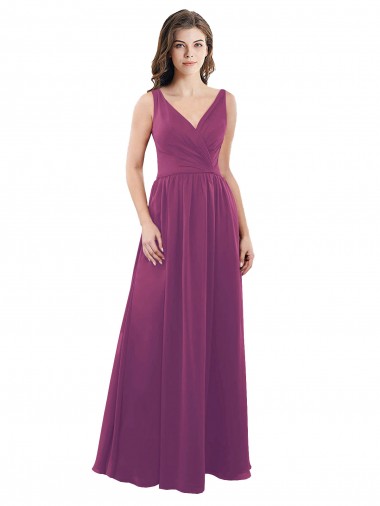 Outlet Long Chiffon A-Line Bridesmaid Dress with V-Neck Wrap Bodice UK