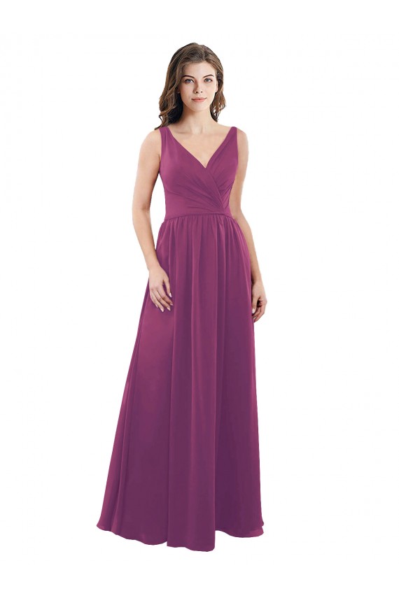 Outlet Long Chiffon A-Line Bridesmaid Dress with V-Neck Wrap Bodice UK