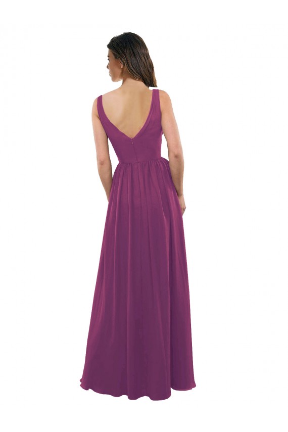 Outlet Long Chiffon A-Line Bridesmaid Dress with V-Neck Wrap Bodice UK