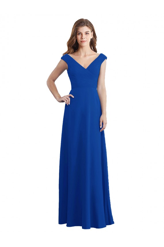 Outlet Draped Shoulder V-Neck Long Chiffon Bridesmaid Dress UK