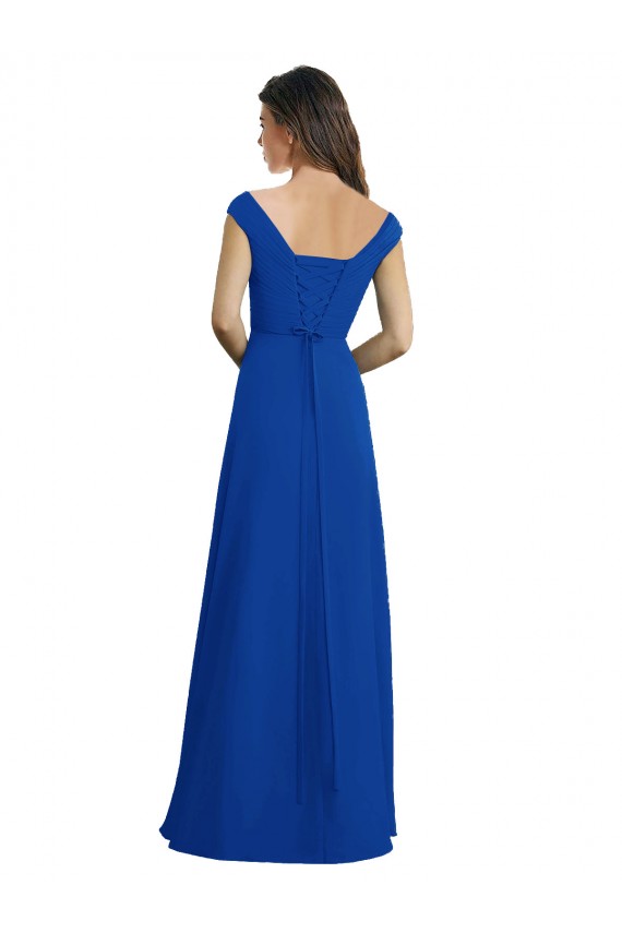 Outlet Draped Shoulder V-Neck Long Chiffon Bridesmaid Dress UK